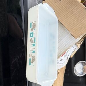 Vintage White and Blue Rectangular Dish fire king